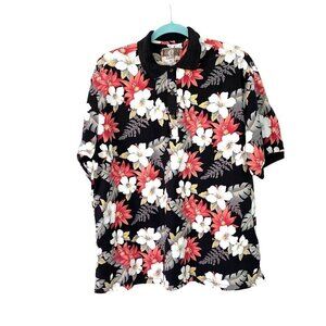 Kalaheo Hawaiian Shirt Mens Size XL Vintage Floral Pullover Cotton Rayon Black